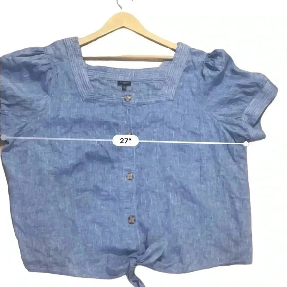 Talbots linen chambray blouse tie waist coastal 3X - Picture 6 of 10